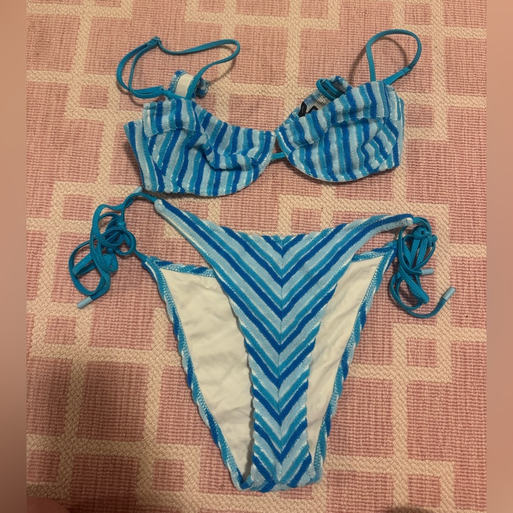 Triangl Mala top blue terry cloth striped bikini